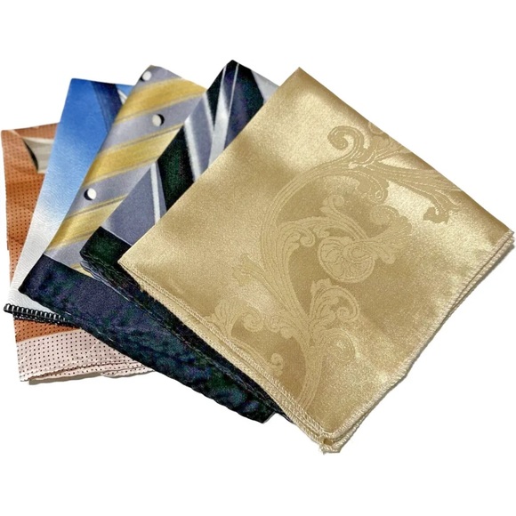 Men's Lot of 5 Pocket Squares Assorted Patterns Colors Beige Blue Black Melon - Picture 3 of 3